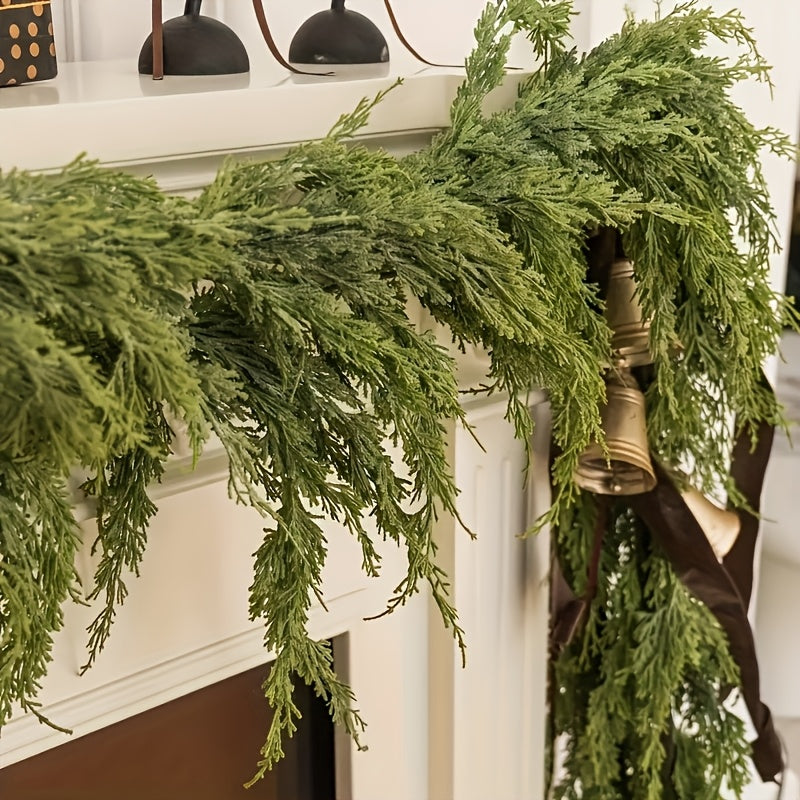 1 Piece 1.8m Green Artificial Pine Branch Wreath - Perfect For Christmas, Holiday Fireplace And Window Decorations, For Indoor,outdoor Use