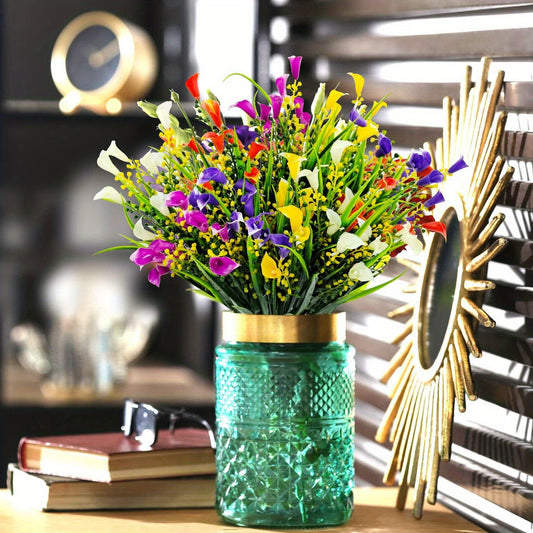 5 Artificial Calla Lilies, Faux Flowers, UV-Resistant Plastic, 5 Mixed Colors, Summer And Autumn Home Decor For Indoor And Outdoor, Cemetery Vase, Potted Plants, Hanging Plants, Porch, Windowsill, Tab