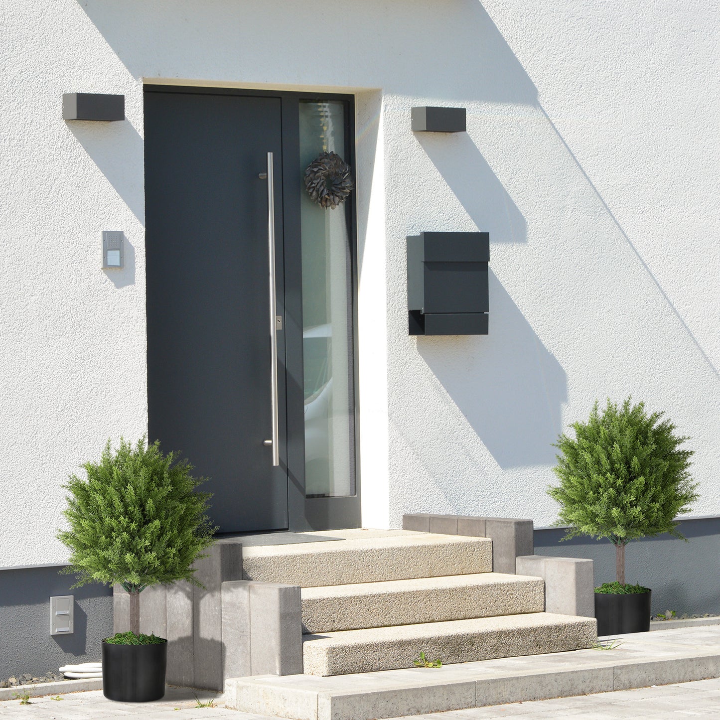 Set of 2 Decorative Artificial Plants, Cedar Topiary Trees in Pots, Fake Plants for Home Indoor outdoor Decor