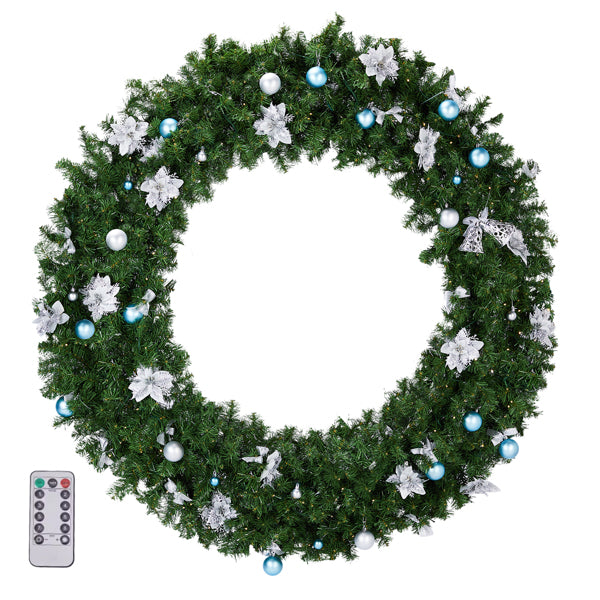 60in Pre-lit Christmas Wreath, Lighted Artificial Xmas Wreath With 220 Cold & Warm White Lights And 600 PVC Tips And DIY Ornaments, For Front Door Gate Wall Xmas Party Decorations, Light Green