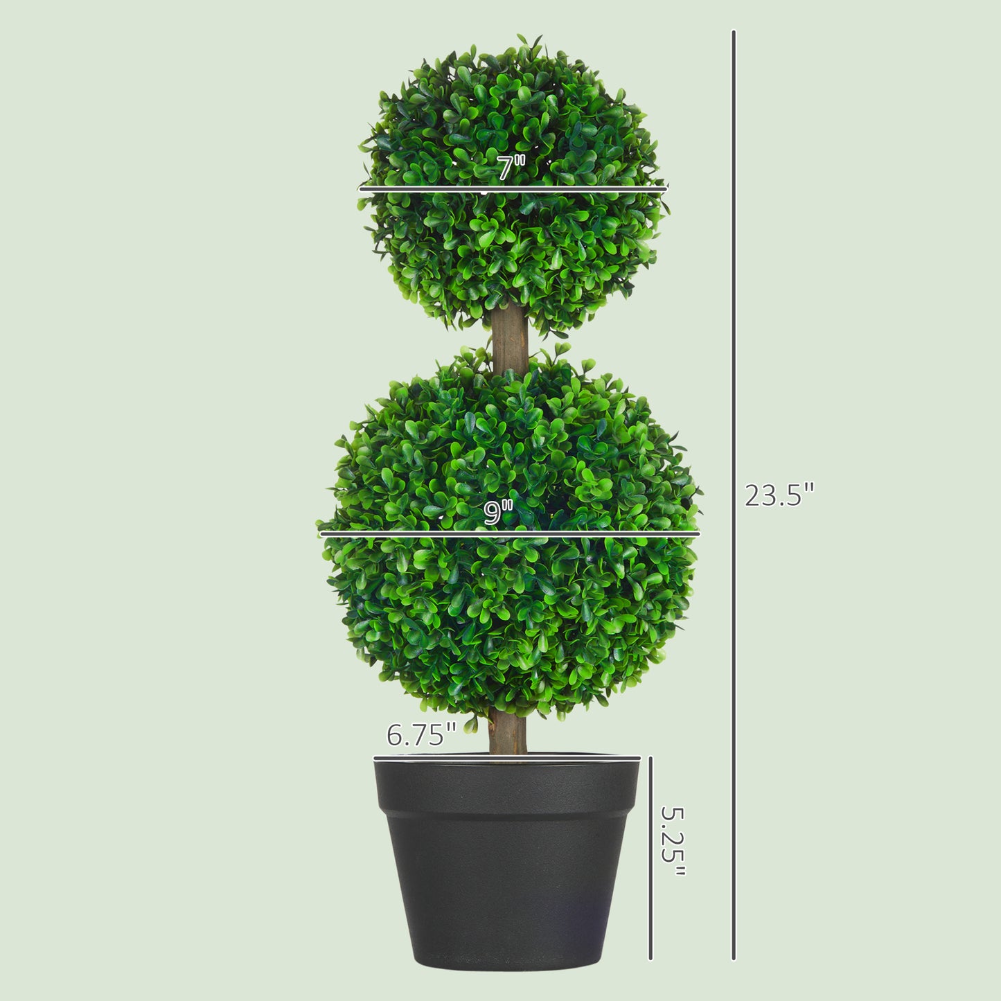 2 Pcs 23.6" Artificial Boxwood Ball Topiary Tree Set of 2 Fake Plants in Pot with Double Ball-Shaped Leaves