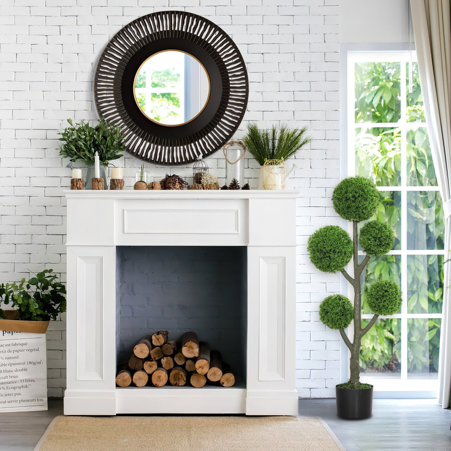 43.3" Artificial Ball Cypress Topiary Tree, Fake Plant In Pot For Indoor Outdoor Living Room Green