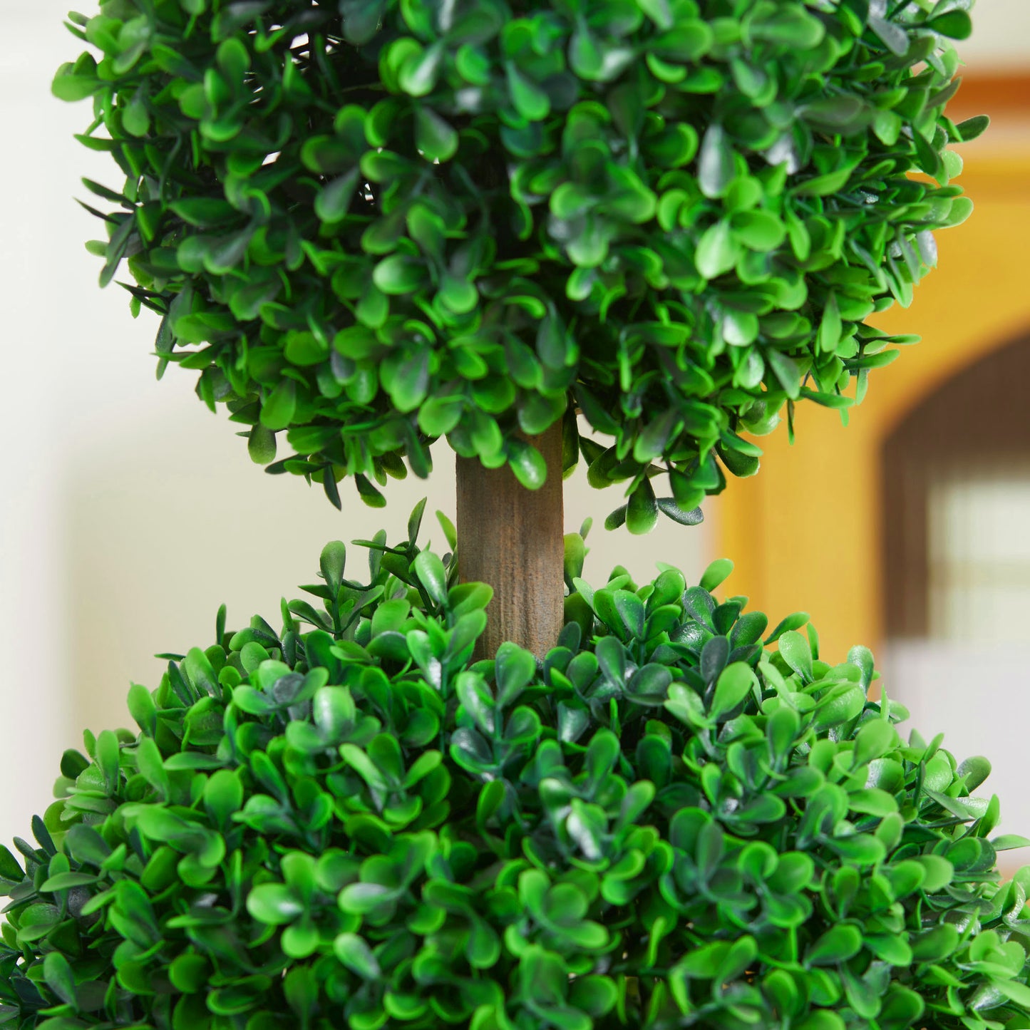 2 Pcs 23.6" Artificial Boxwood Ball Topiary Tree Set of 2 Fake Plants in Pot with Double Ball-Shaped Leaves