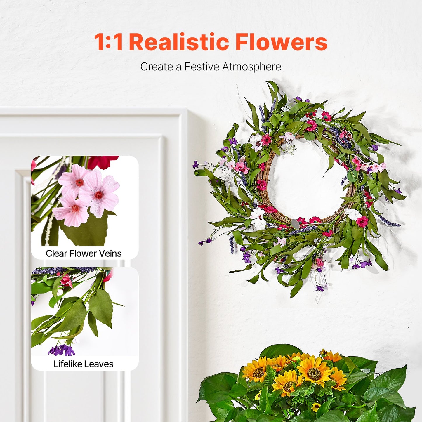 Artificial Decorative Wreath 22 In With Daisies Year Round Wreath