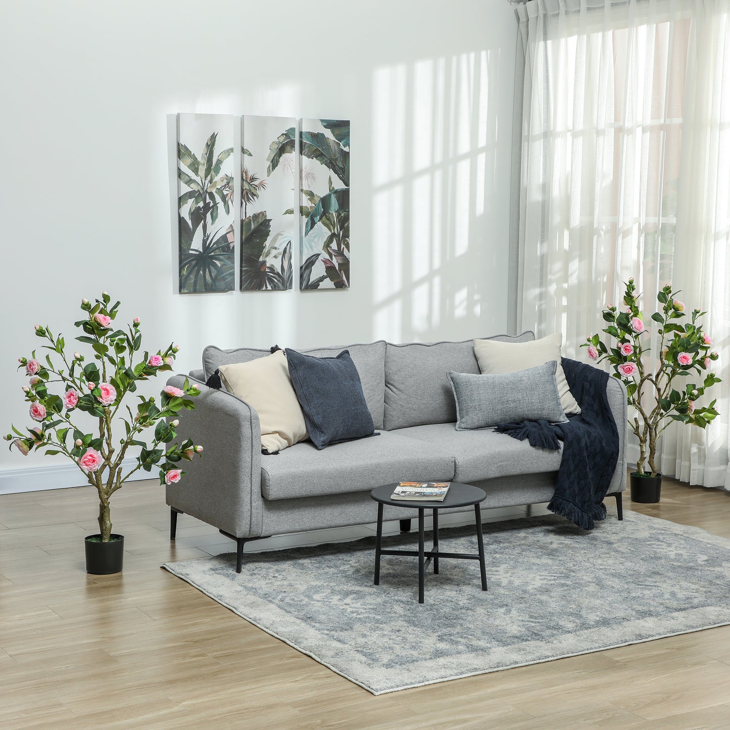 Set Of 2 Decorative Artificial Plants, Camellia Flowers In Pots, Fakes Plant For Home Indoor Decor, 39 Inch, Pink