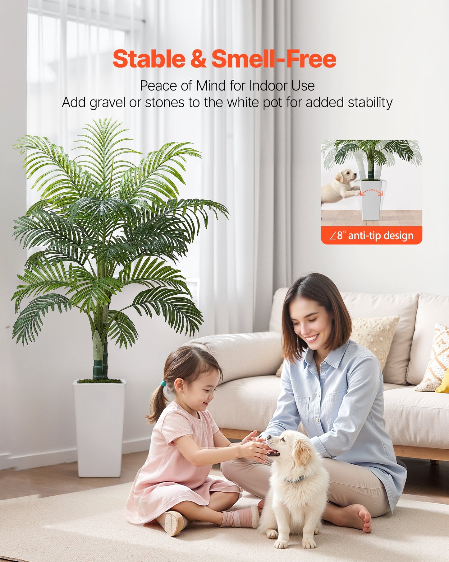 5ft Artificial Areca Palm Tree Fake Plant With White Planter Indoor