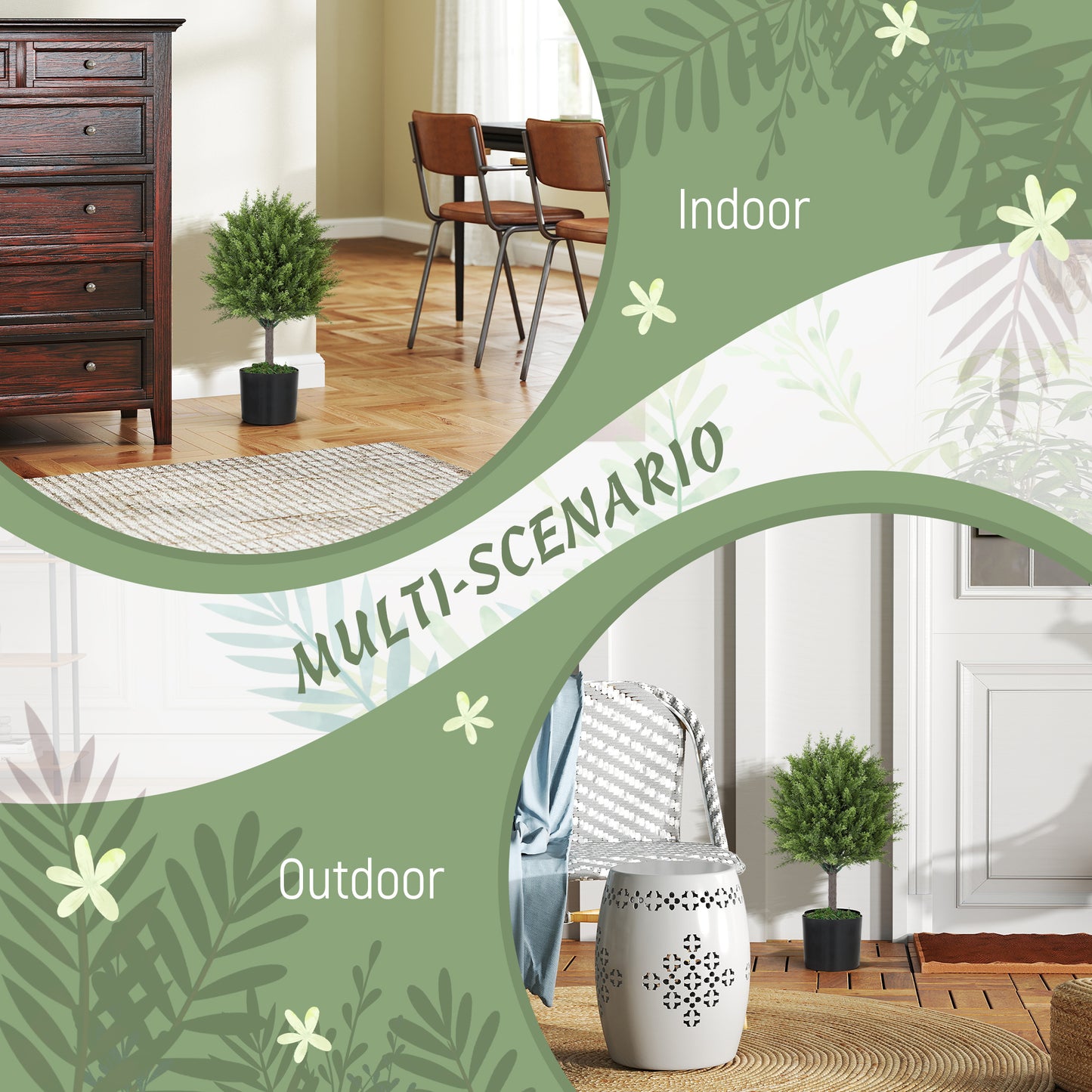 Set of 2 Decorative Artificial Plants, Cedar Topiary Trees in Pots, Fake Plants for Home Indoor outdoor Decor