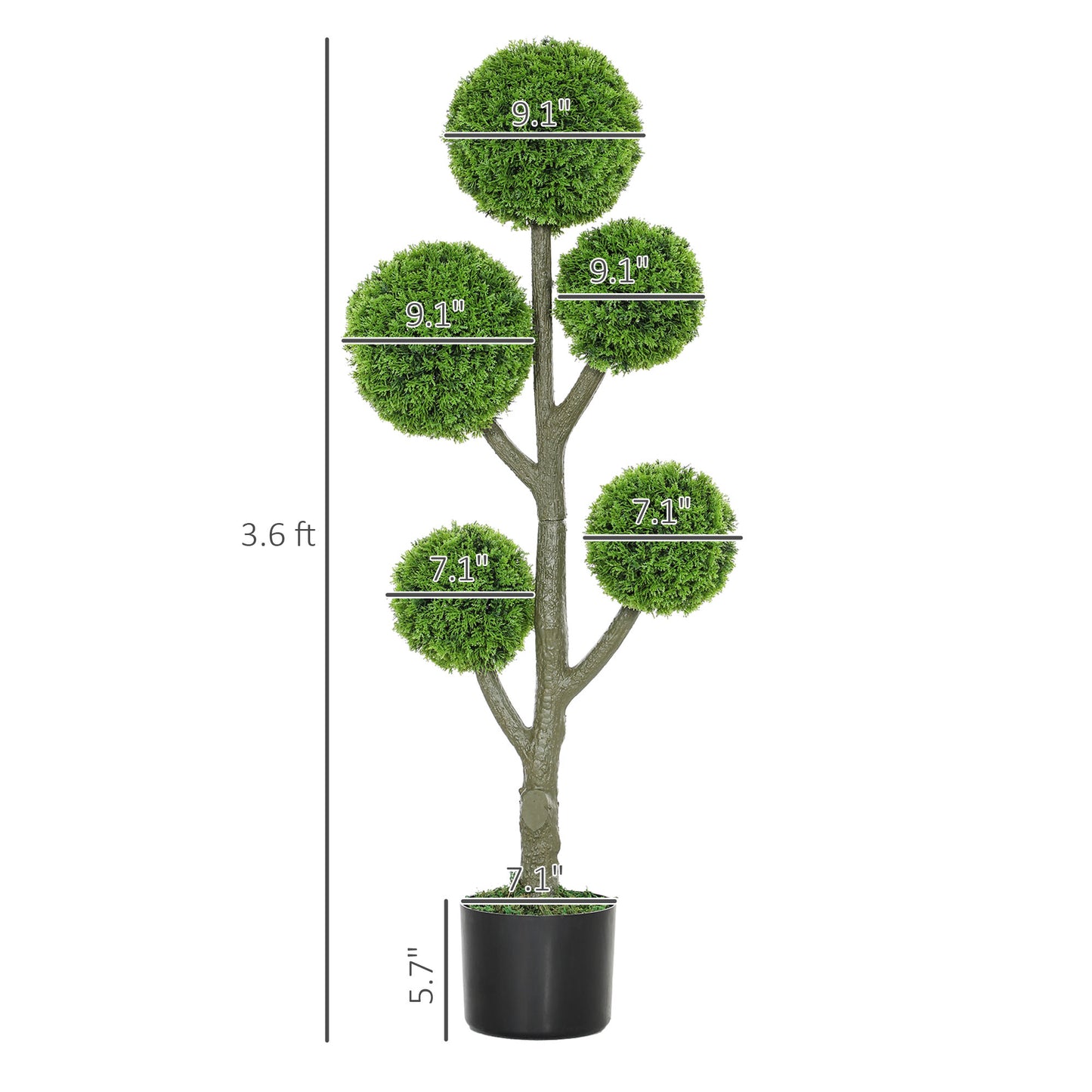 43.3" Artificial Ball Cypress Topiary Tree, Fake Plant In Pot For Indoor Outdoor Living Room Green