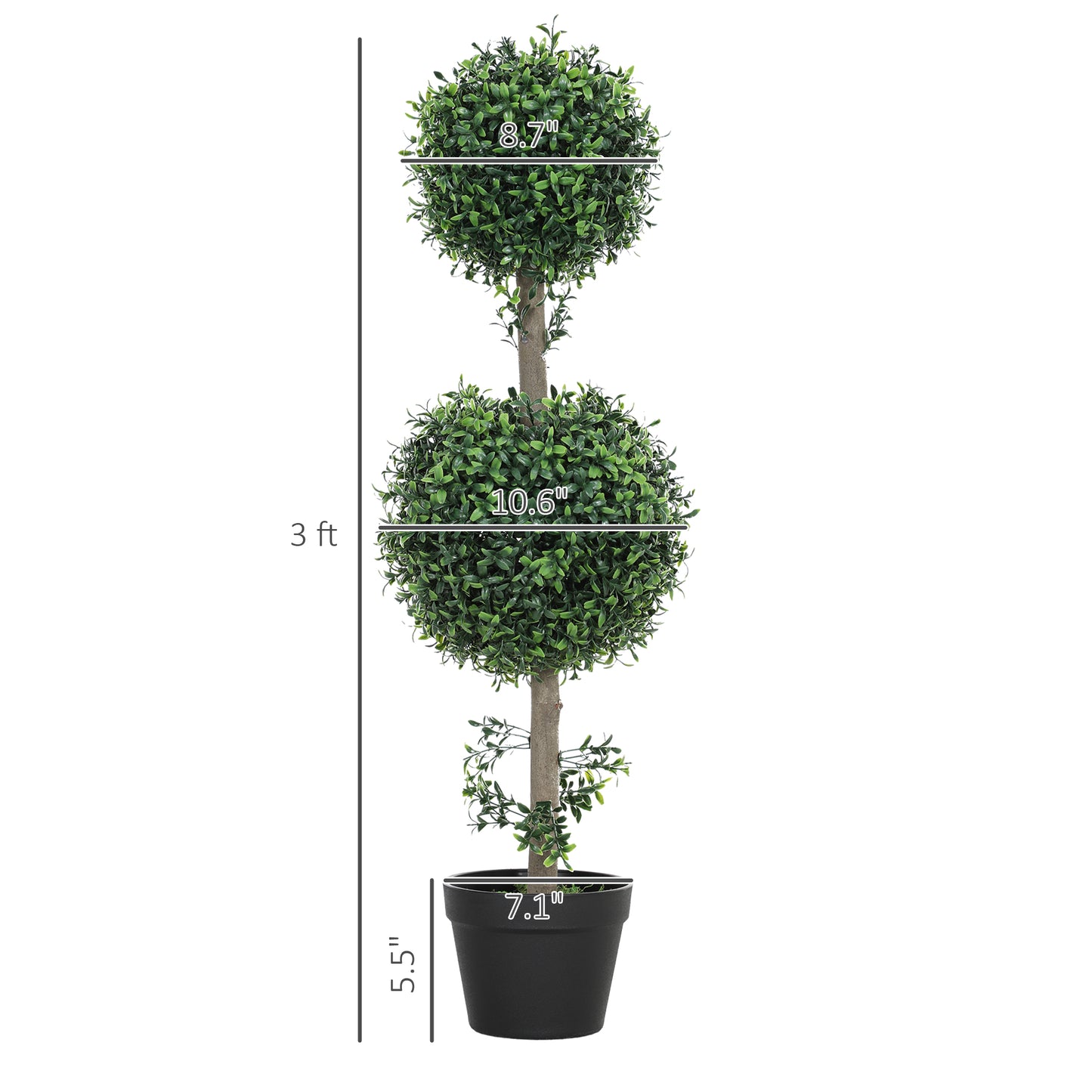 Set of 2 Artificial Ball Boxwood Topiary Trees, Fake Plants in Pot for Indoor Outdoor Living Room Green
