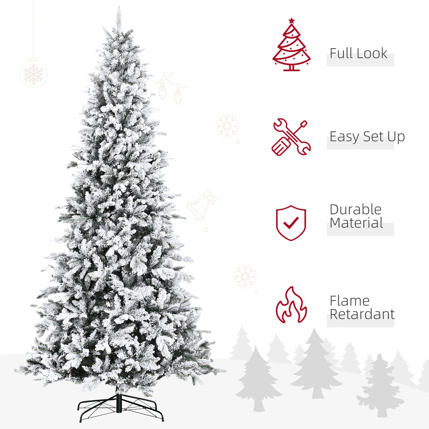 9 Foot Pine Snow Flocked Artificial Christmas Tree With 616 Realistic Cedar Branches, Auto Open, Home Holiday Decoration, Green