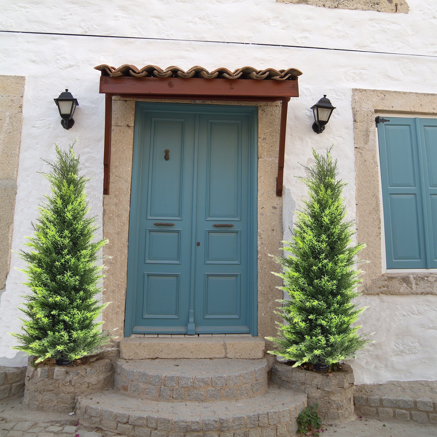 4FT Artificial Cedar Tree for Outdoor Front Door, Outside Home Decor Outdoor Courtyard Farmhouse Decoration Set of 2