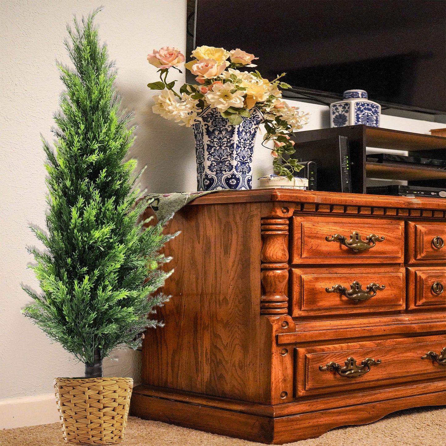 4FT Artificial Cedar Tree for Outdoor Front Door, Outside Home Decor Outdoor Courtyard Farmhouse Decoration Set of 2