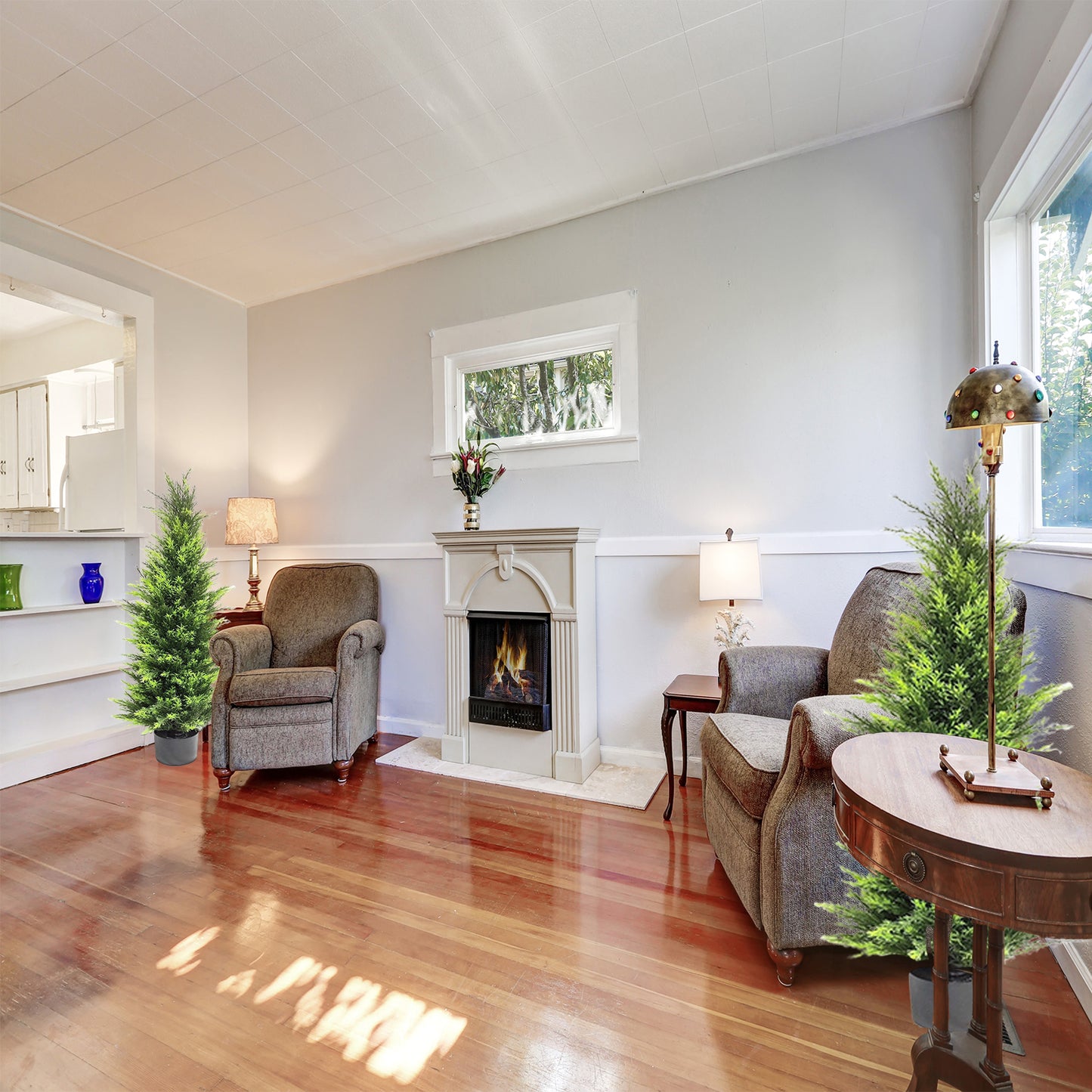 4FT Artificial Cedar Tree for Outdoor Front Door, Outside Home Decor Outdoor Courtyard Farmhouse Decoration Set of 2