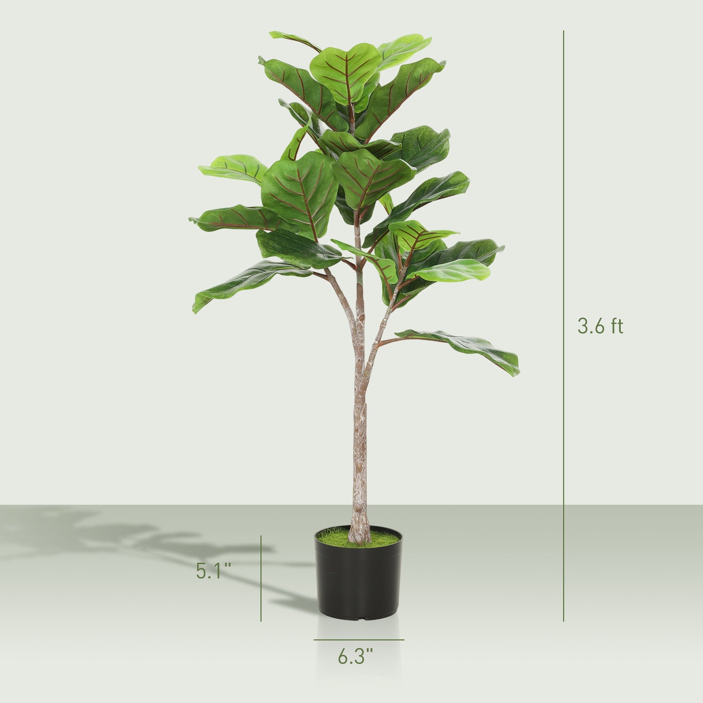 Artificial Fiddle Leaf Fig Tree, 43" Potted Plant with Flocked Soil for Home Office Decor, Green