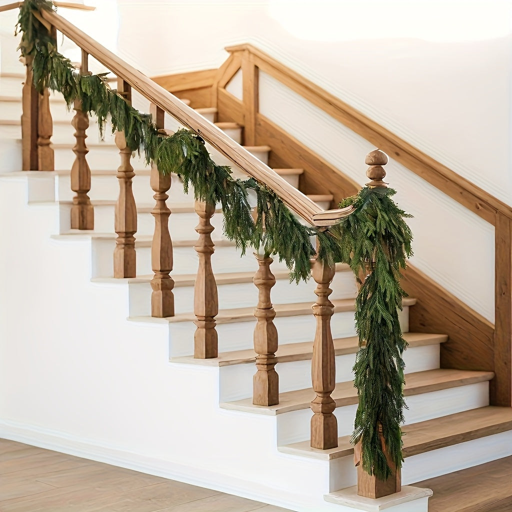 1 Piece 1.8m Green Artificial Pine Branch Wreath - Perfect For Christmas, Holiday Fireplace And Window Decorations, For Indoor,outdoor Use