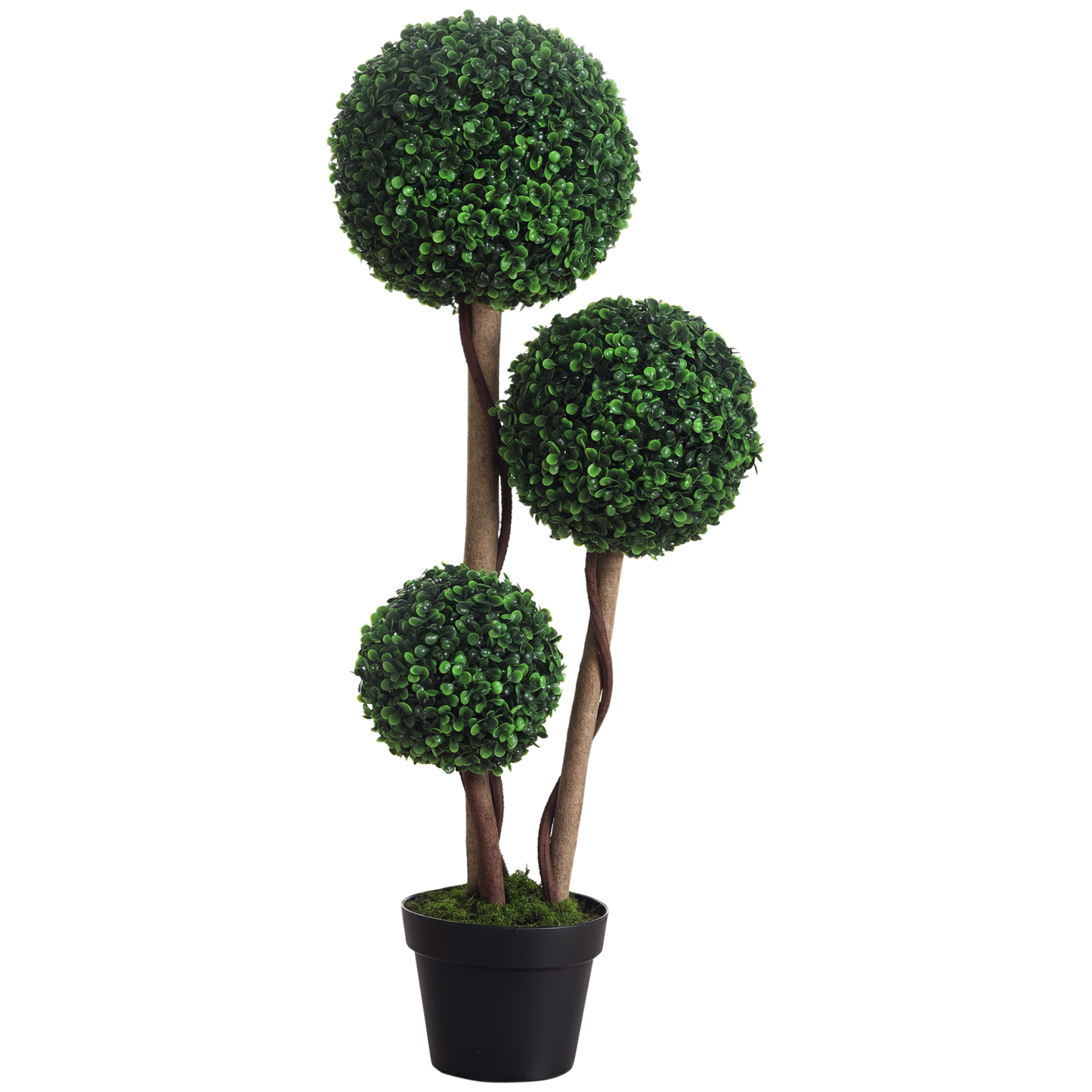 Artificial Plant for Home Decor Indoor & Outdoor Fake Plants Artificial Tree in Pot, 3 Ball Boxwood Topiary Tree for Home Office, Living Room Decor, Dark Green  1PC
