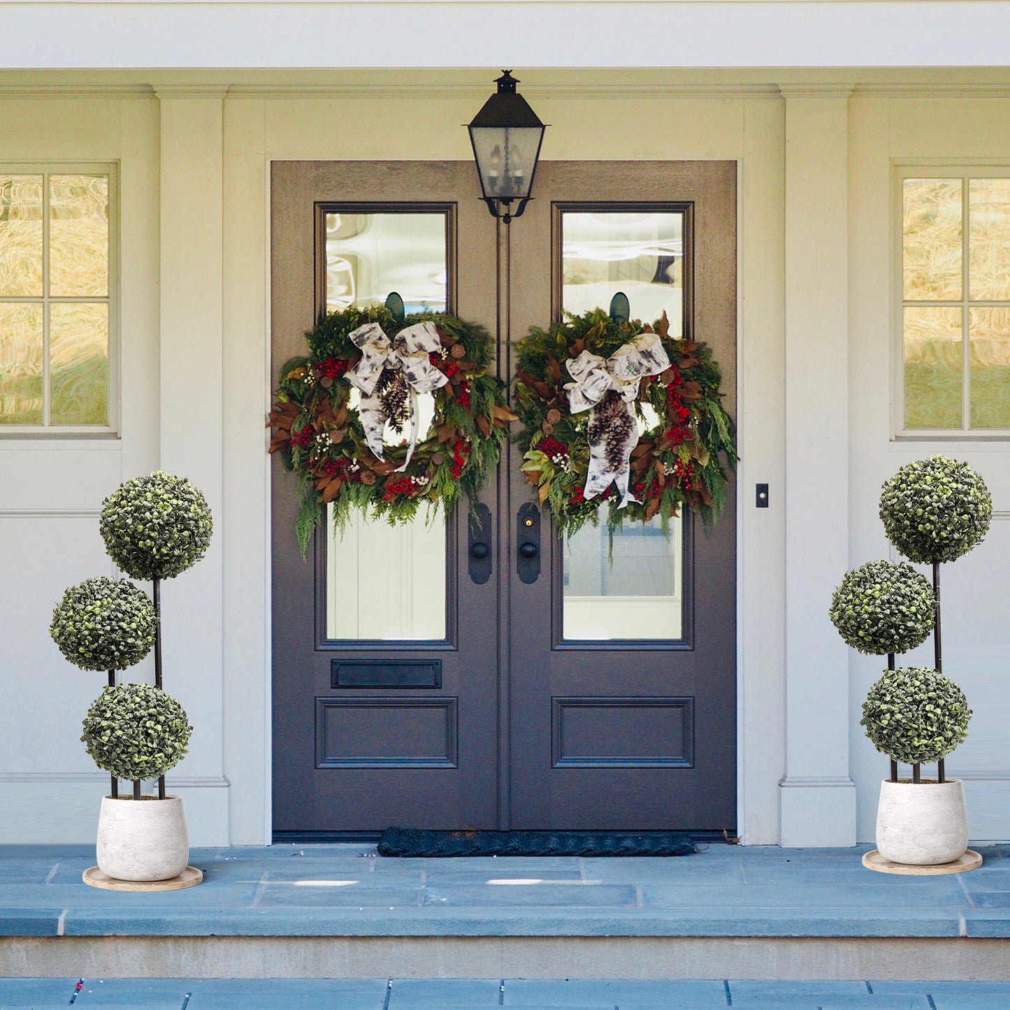 2 Packs 3ft Artificial Triple Ball-shaped Boxwood Tree – 36″ quality artificial plants