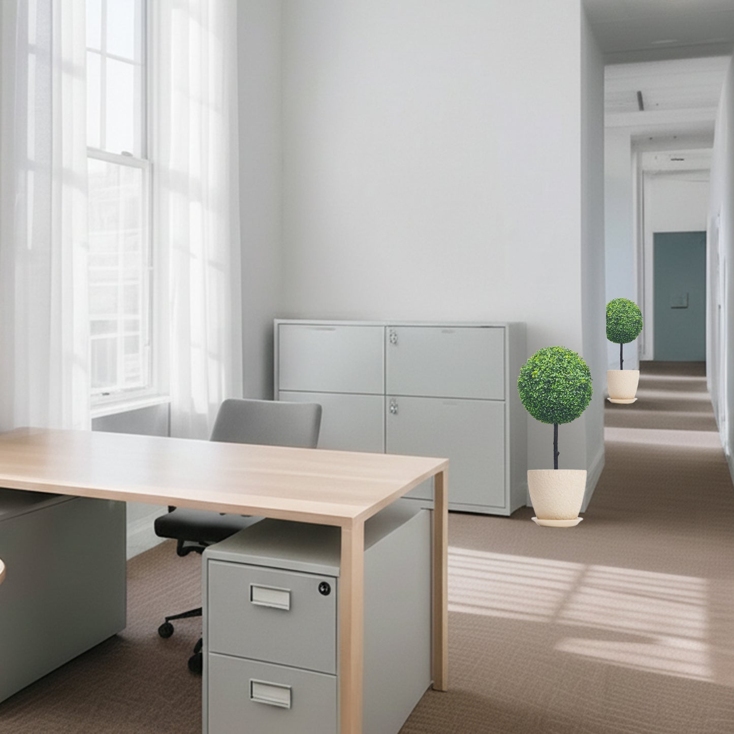 2 Packs 3ft Artificial Ball-shaped Boxwood Tree – 36″ boxwood topiary balls